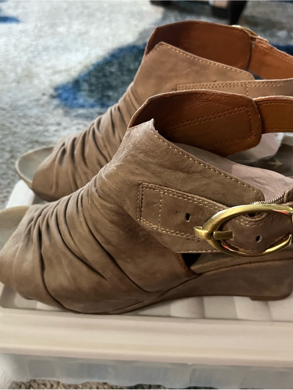 Women’s Taupe Ruched Slingback Wedge Sandals